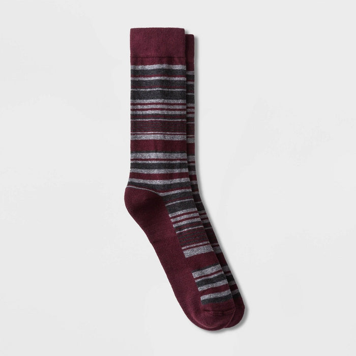 Men's Striped Premium Dress Socks - Goodfellow & Co Gray/Red 6-12