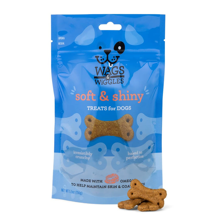 Wags & Wiggles Soft & Shiny Treats For Dogs, Chicken Flavor, 5.5 Oz Resealable Bag | Skin & Coat Support Functional Treats For Dogs With Salmon For Skin Health