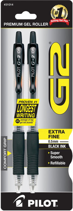 Pilot, G2 Premium Gel Roller Pens, Extra Fine Point 0.5 Mm, Pack Of 2, Black