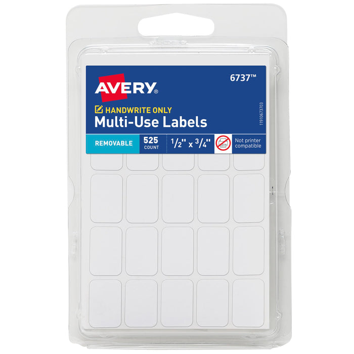 Avery Multi-Use Removable Labels, 1/2" X 3/4", White, Non-Printable, 525 Blank Labels Total (6737)