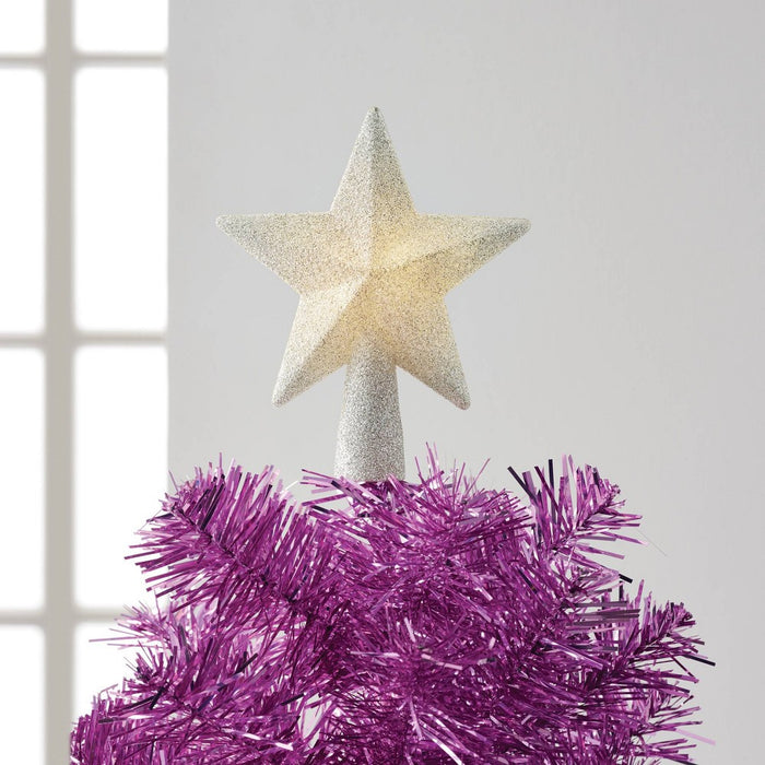 Lighted Mini Treetop Silver Glitter with Separate Battery Pack & Lead in Wire - Wondershop