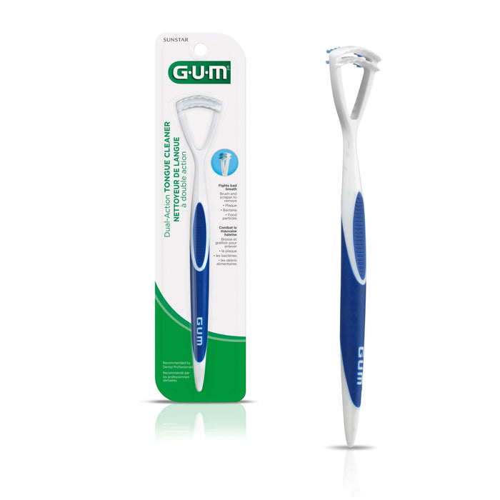 GUM - 760RB Dual Action Tongue Cleaner Brush And Scraper (Colors May Vary)
