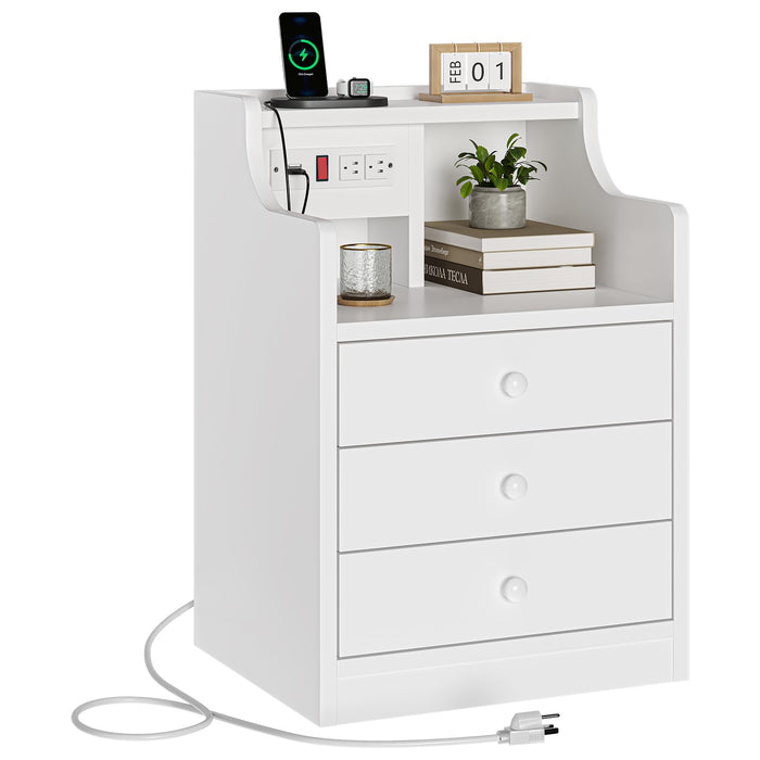 ADORNEVE Nightstand With Charging Station,White Night Stand With Hutch,Bedside Table With Drawers,Bed Side Table With Storage (LOCAL PICKUP ONLY)