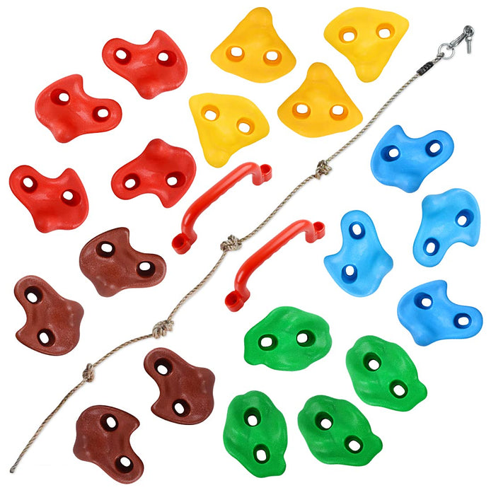 TOPNEW 20 PCS Rock Climbing Holds For Kids, Rock Wall Holds With 6.56 Ft Climbing Rope And 2 Handles, Rock Wall Climbing Kit For Indoor And Outdoor Playset - Includes Mounting Hardware