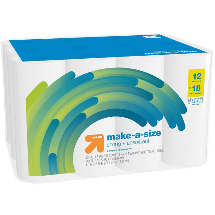 Make-A-Size White Paper Towels - 12 Single Plus = 18 - up & up