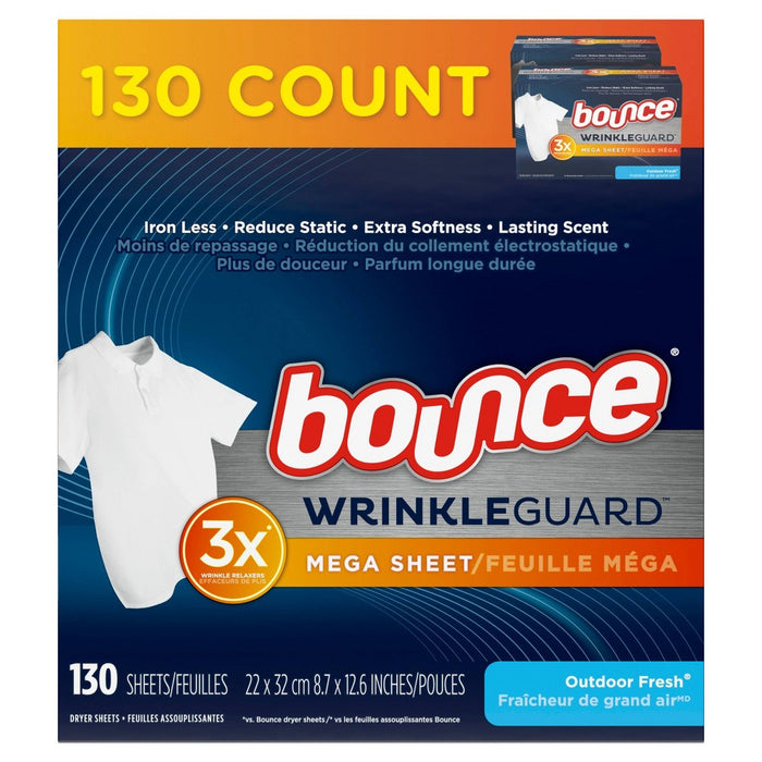 Bounce WrinkleGuard Outdoor Fresh Scent Fabric Softener and Wrinkle Releaser - 130ct