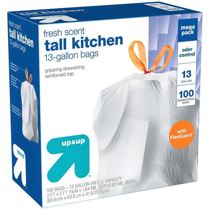 FlexGuard Tall Kitchen Drawstring Trash Bags - Fresh Scent - 13 Gallon - 100ct - up & up