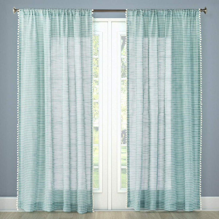 Threshold Pom Stripe Window Sheer - Aqua, 54"X95" (100% Polyester) (LOCAL PICKUP ONLY)