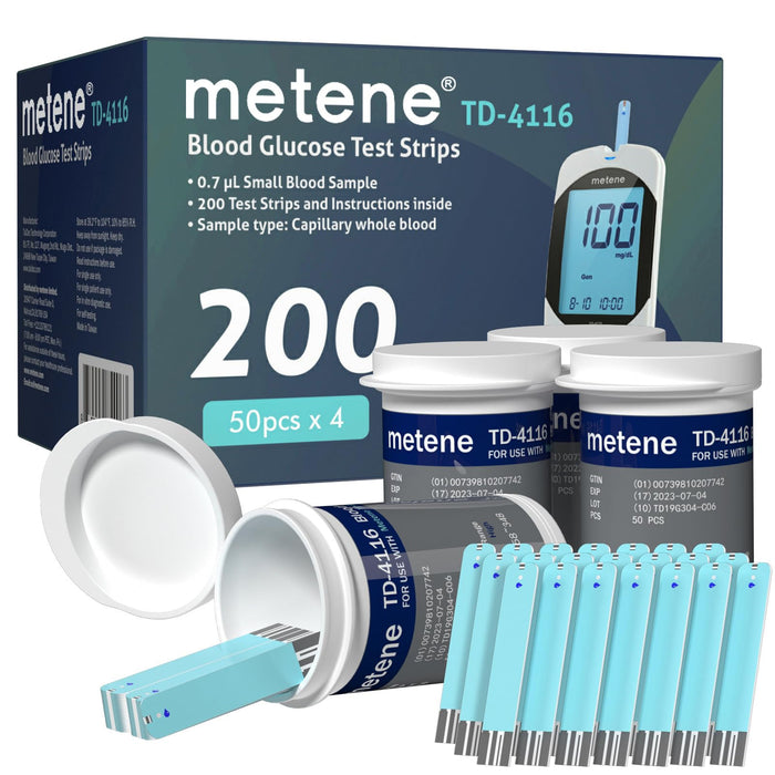 Metene TD-4116, 200 Count Test Strips For Diabetes, Use With Metene TD-4116 Blood Glucose Monitor Only