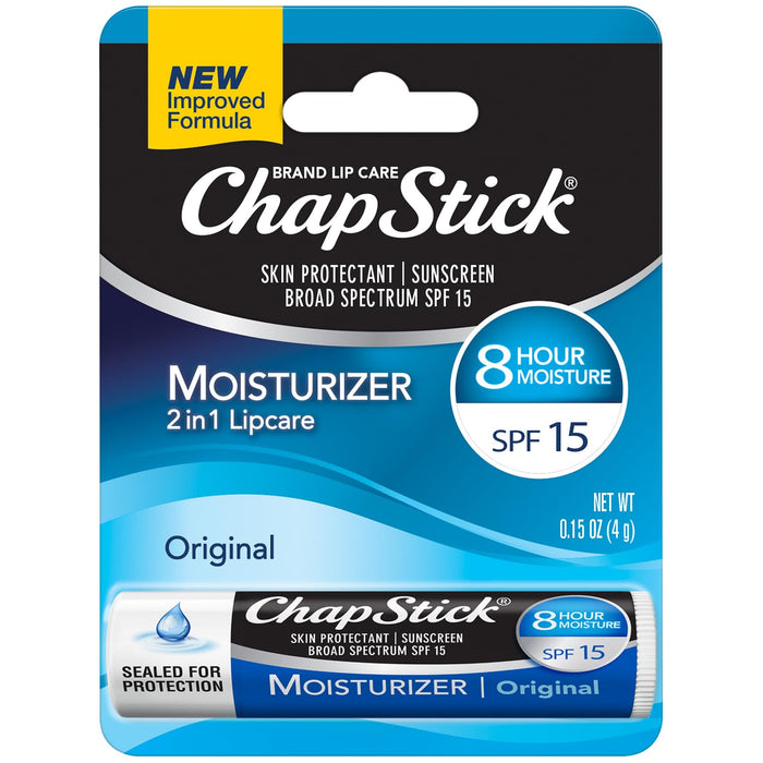 Chapstick Moisturizer 2-In-1 Lipcare SPF 15, Original –?Sunscreen Lip Balm With Aloe Vera And Vitamin E, 0.15 Oz Ea