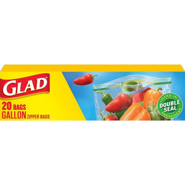 Glad Zipper Food Storage Plastic Bags, Gallon, 20 Count (Packaging May Vary)