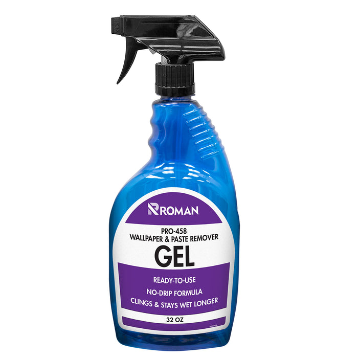 Roman Wallpaper Remover Gel Spray, Contractor Strength Wallpaper Stripper And Adhesive Remover, No Drip, Unscented, Non-Staining, Clear, PRO-458 (32 Ounce, 75 Sq. Ft.)