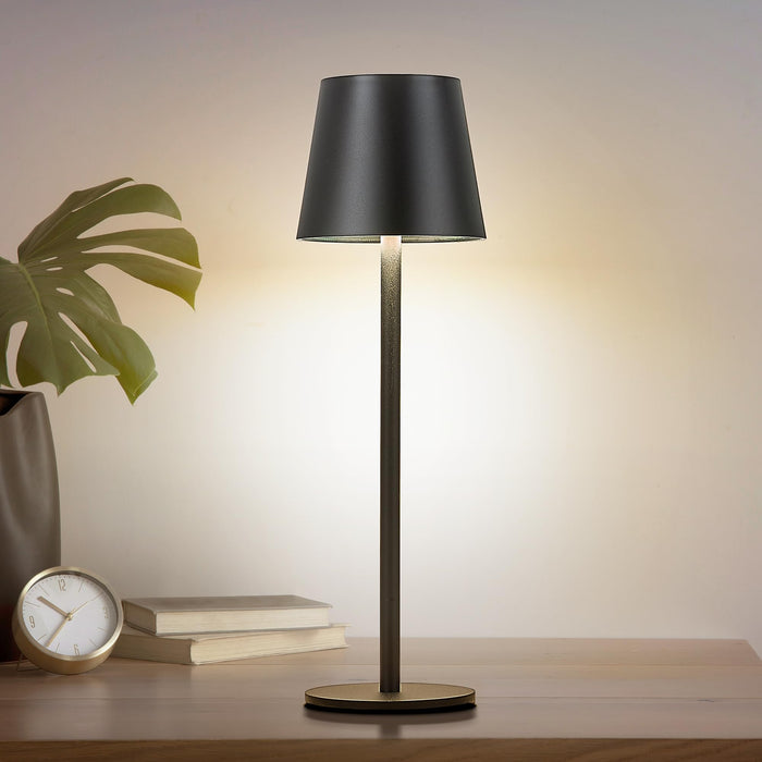 Faithorse Cordless Table Lamp, 5200Mah IP54 Waterproof Rechargeable Battery Desk Lamp, 3 Color Stepless Dimming Up, Battery Operated Lamp For Kitchen/Bedside/Outdoor/Restaurant/Camping (Black)