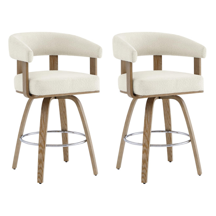 CHITA Swivel Counter Height Barstools Set Of 2, FSC Certified Polyester Upholstered Bar Stools With Back And Armrest For Kitchen Island Home Bar, 27" Seat Height, Cream With Beige Frame (LOCAL PICKUP ONLY)
