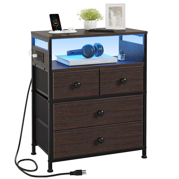 REAHOME Nightstand With Charging Station, Bedside Table With 4 Drawers And 2-Tier Shelf, Modern End Table With Wooden Top For Bedroom, Living Room, Hallway-Rustic Brown (LOCAL PICKUP ONLY)
