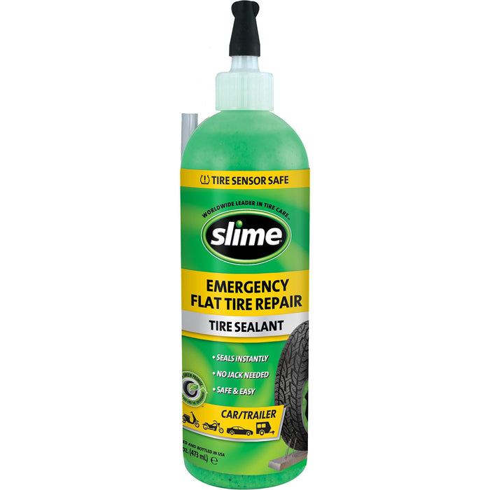 Slime 10011 Flat Tire Puncture Repair Sealant, Emergency Repair For Highway Vehicles, Suitable For Cars/Trailers, Non-Toxic, Eco-Friendly, 16 Oz Bottle