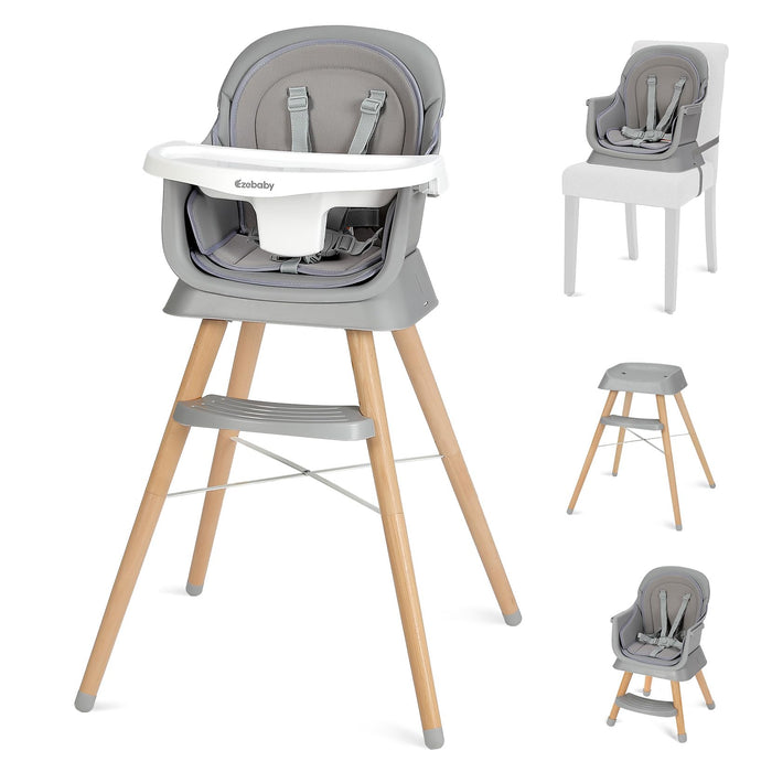 Ezebaby Portable Baby High Chair, High Chairs For Babies And Toddlers With Adjustable Legs, 6-In-1 Convertible To Booster Seat For Dining Table, Toddlers High Chair With Double Cushions - Grey