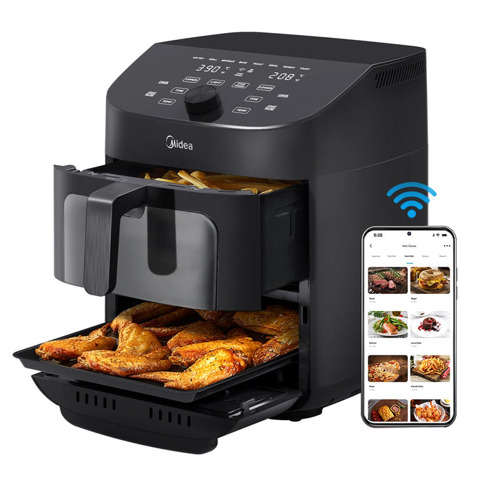 Midea Dual Basket Air Fryer Oven 11 Quart 8 In 1 Functions, Clear Window, Smart Sync Finish, Works With Alexa, Wi-Fi Connectivity, 50+ App Recipes For Family Meals, Bake, Roast, Grill, Broil, Toast (LOCAL PICKUP ONLY)