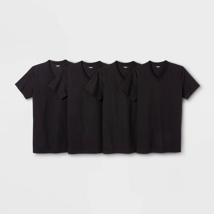Men's 4pk V-Neck T-Shirt - Goodfellow & Co Black XL