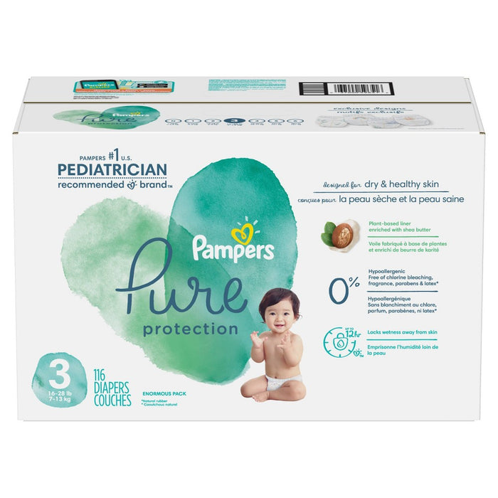 Pampers Pure Protection Disposable Diapers Enormous Pack Size 3 - 116ct