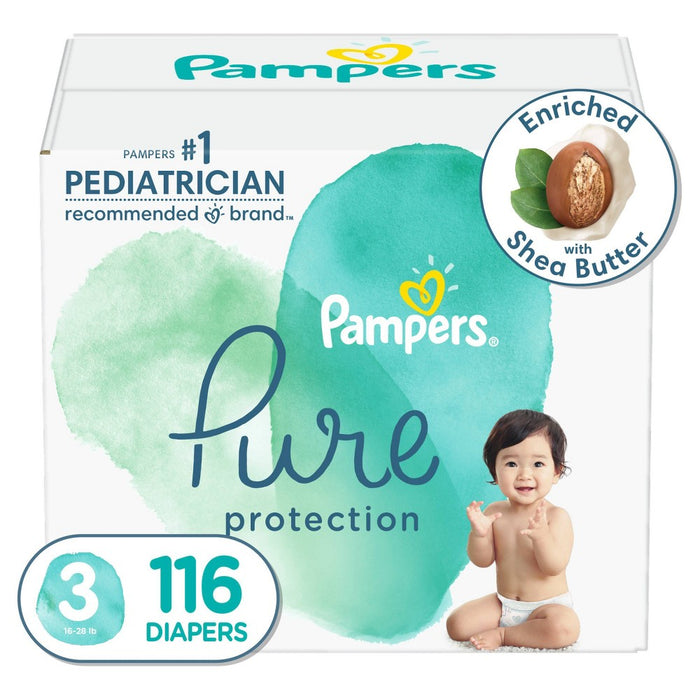 Pampers Pure Protection Disposable Diapers Enormous Pack Size 3 - 116ct