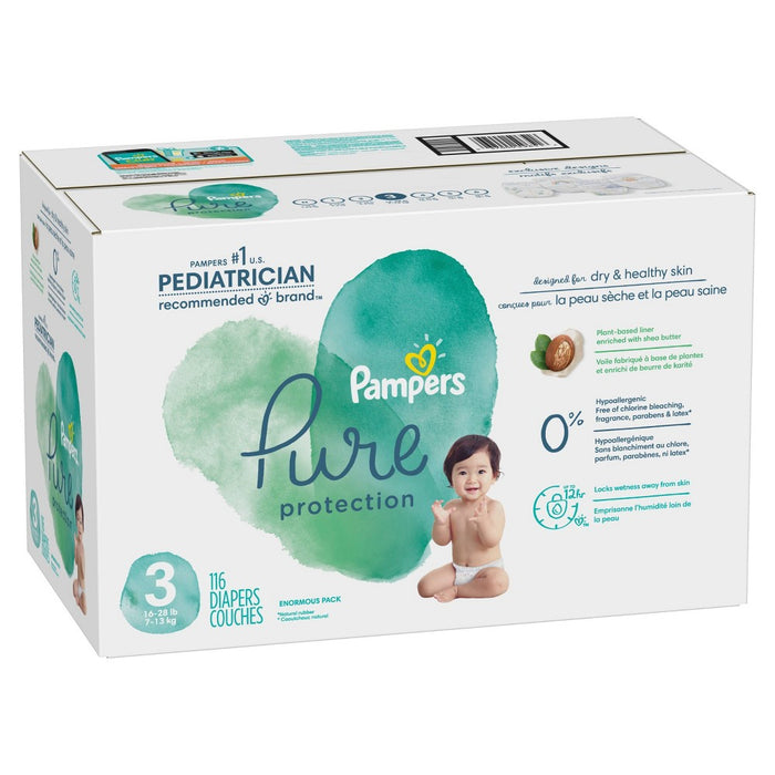 Pampers Pure Protection Disposable Diapers Enormous Pack Size 3 - 116ct