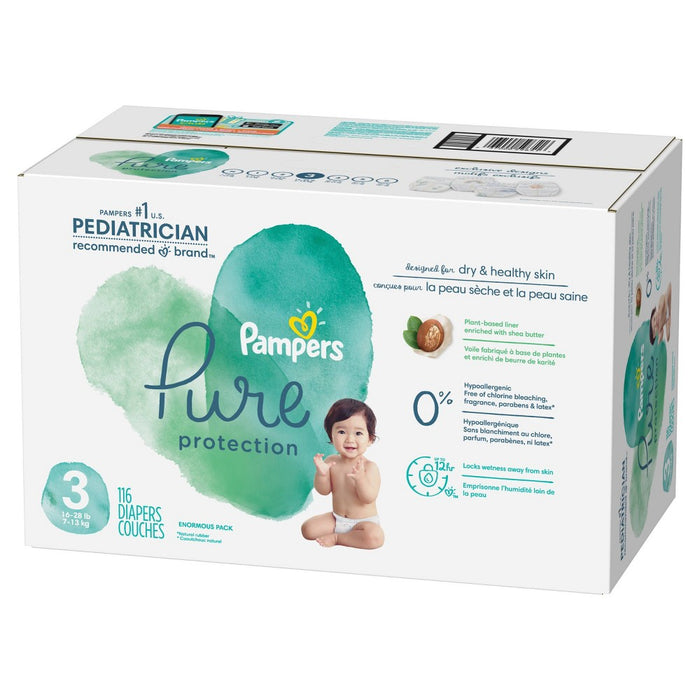Pampers Pure Protection Disposable Diapers Enormous Pack Size 3 - 116ct