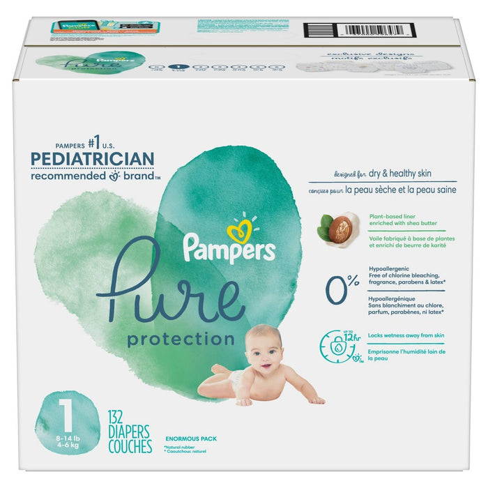 Pampers Pure Protection Disposable Diapers Enormous Pack Size 1 - 132ct