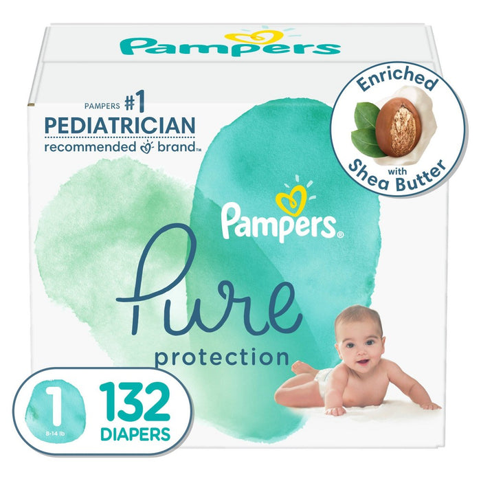 Pampers Pure Protection Disposable Diapers Enormous Pack Size 1 - 132ct