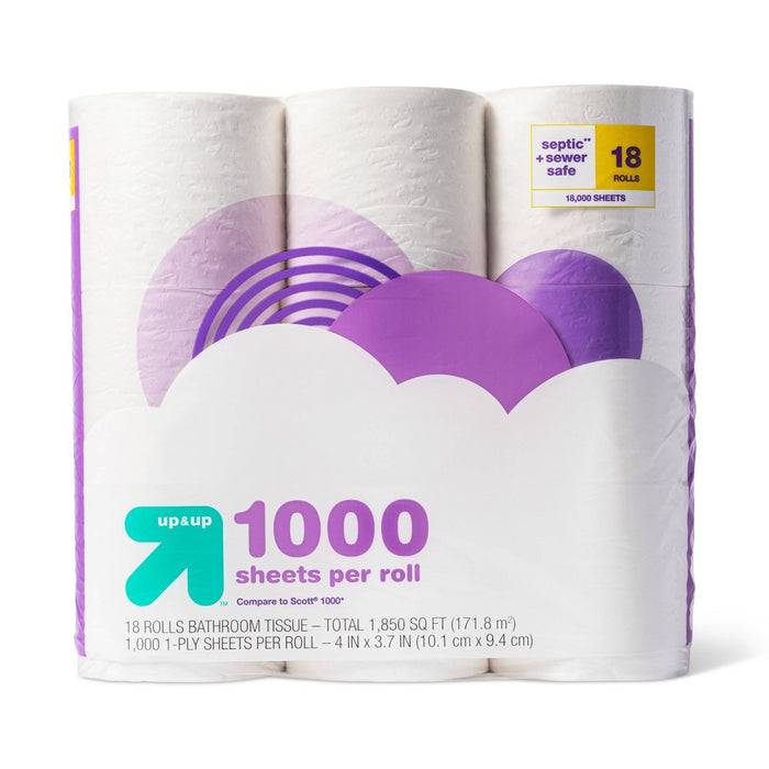 1000 Sheets per Roll Toilet Paper - 18 Rolls - up & up