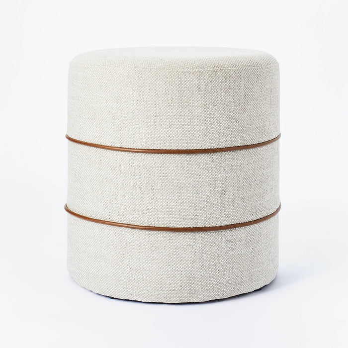 Catalina Round Ottoman Cream with Leather Piping - Threshold designed with Studio McGee