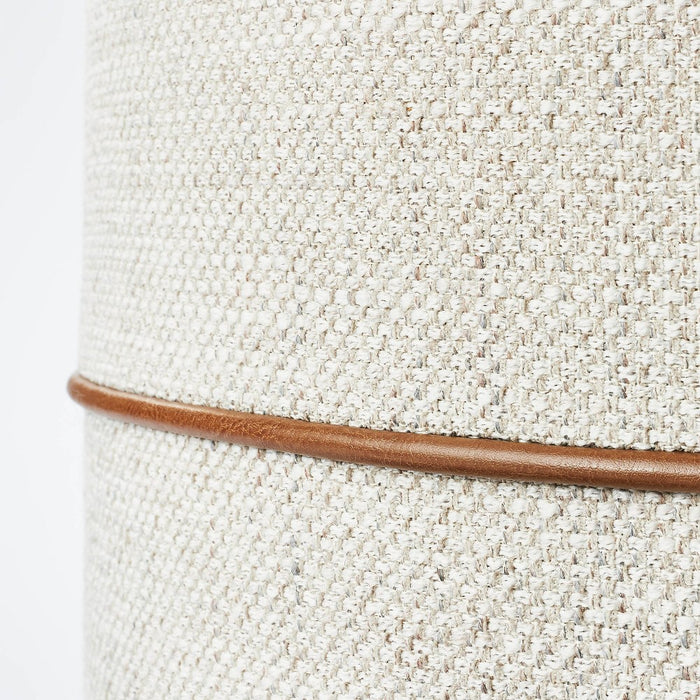 Catalina Round Ottoman Cream with Leather Piping - Threshold designed with Studio McGee
