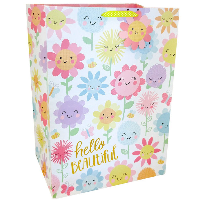 XLarge 'Hello Beautiful' Happy Floral Baby Shower Gift Bag - Spritz