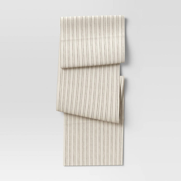 108" x 14" Cotton Striped Table Runner Natural - Threshold