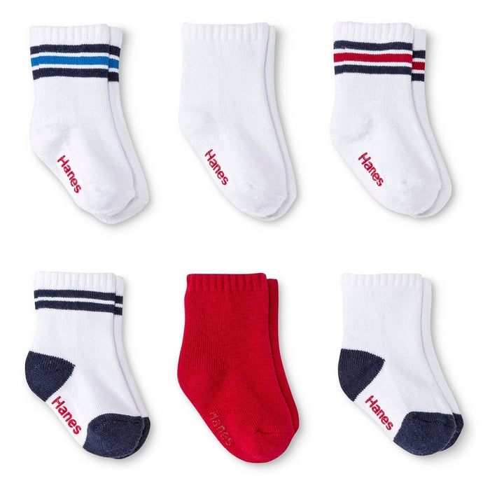 Hanes Infant Toddler Boys' 6pk Crew Socks - Colors Vary 2T-3T