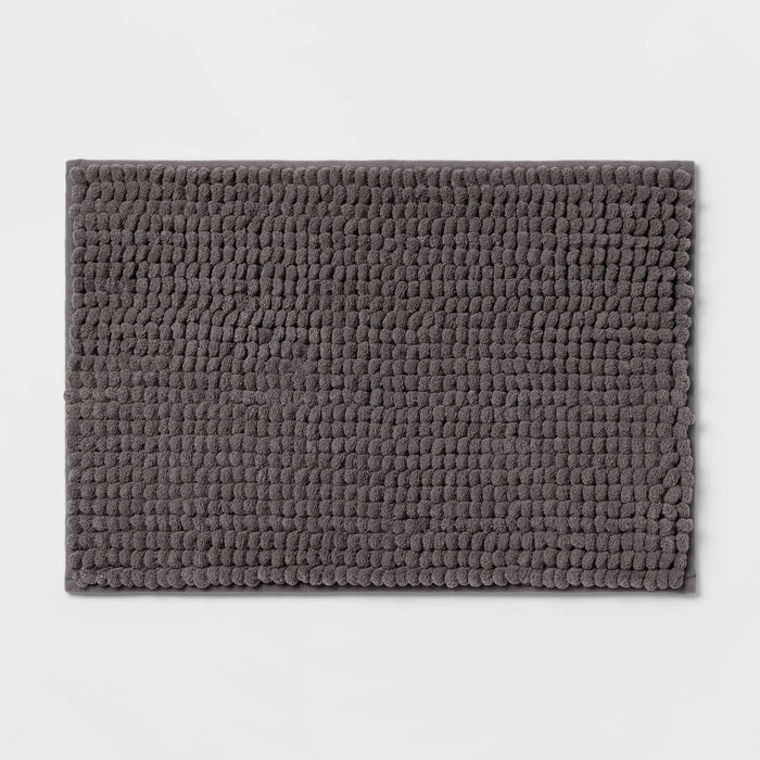 17"x24" Chunky Chenille Memory Foam Bath Rug Dark Gray - Room Essentials