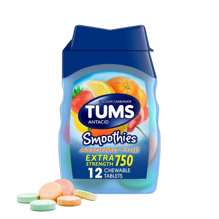 TUMS Extra Strength Antacid Smoothies Assorted Fruit Chewable Tablet 12ct