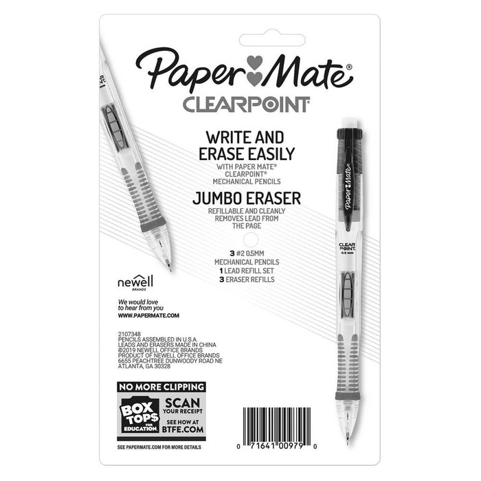 3pk #2 Mechanical Pencils with Lead/Eraser Refill ClearPoint .5mm Multicolor - PaperMate