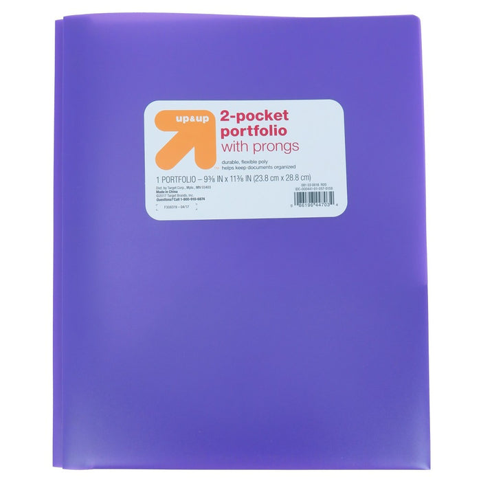 2 Pocket Plastic Folder with Prongs Purple - up & up