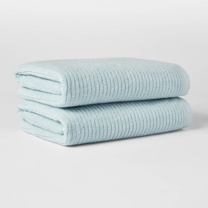 2pk Quick Dry Ribbed Bath Towel Set Aqua - Threshold