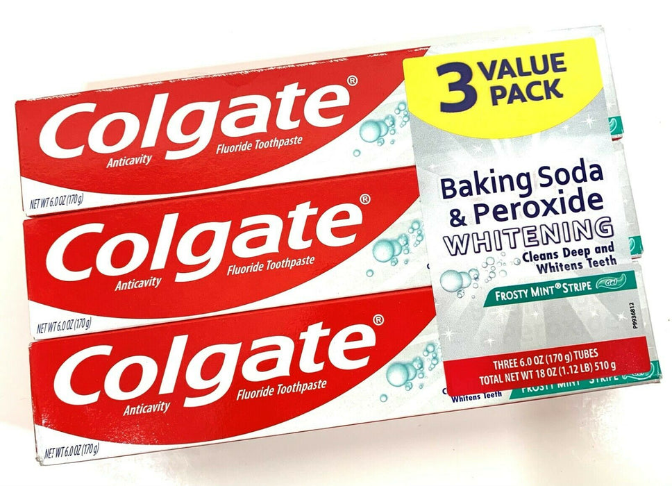 (3 Tubes) Colgate Baking Soda & Peroxide Whitening Toothpaste Frosty Mint Stripe