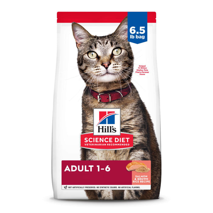 Hill's Science Diet Adult 1-6, Adult 1-6 Premium Nutrition, Dry Cat Food, Salmon & Brown Rice, 6.5 Lb Bag