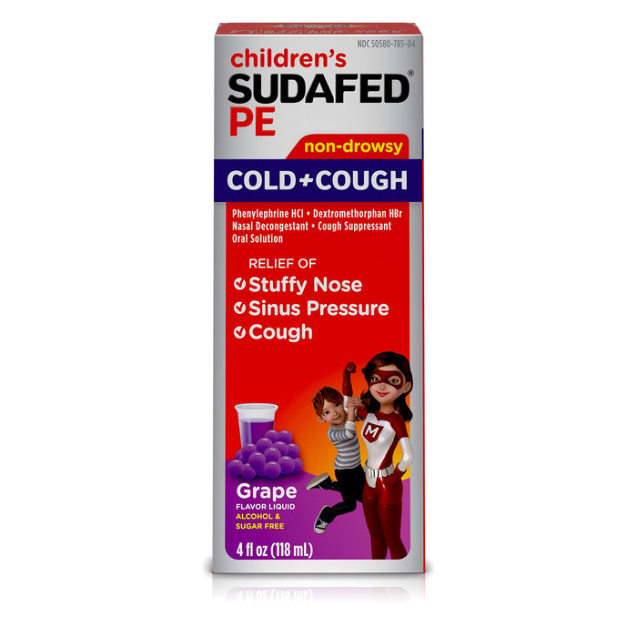 CHILDREN's SUDAFED PE Nasal Decongestant, Cough Suppressant COLD + COUGH Non-Drowsy, Grape Flavor 4 Fl Oz