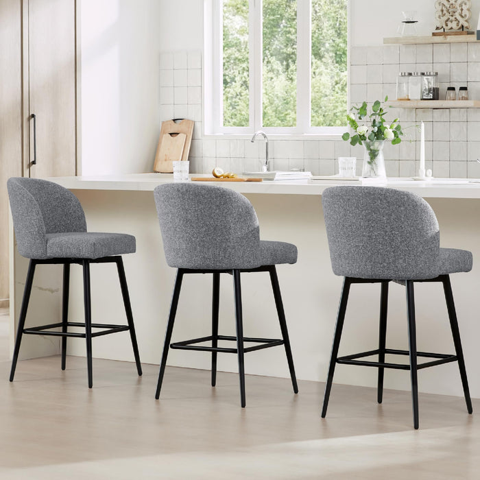 Watson & Whitely Counter Height Bar Stools Set Of 3, 360° Swivel Upholstered Barstools With Backs And Metal Legs, 26" H Seat Height, Fabric In Grey (Multi-Colored) (LOCAL PICKUP ONLY)