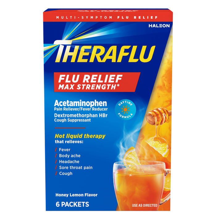 Theraflu MS Flu Relief Max Daytime Powder - Acetaminophen - Honey Lemon - 2.89oz/6ct
