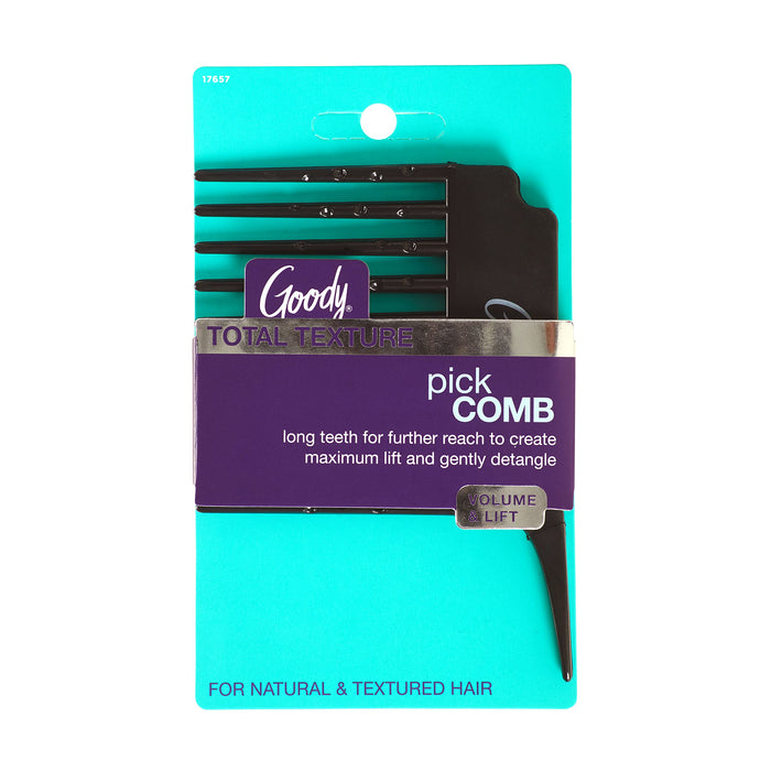 Goody Total Texture Pick Comb - Black - Detangling Hair Comb Great Designed For Creating Maximum Lift And Volume - Durable For Everyday And Professional Use - Tapered Handle