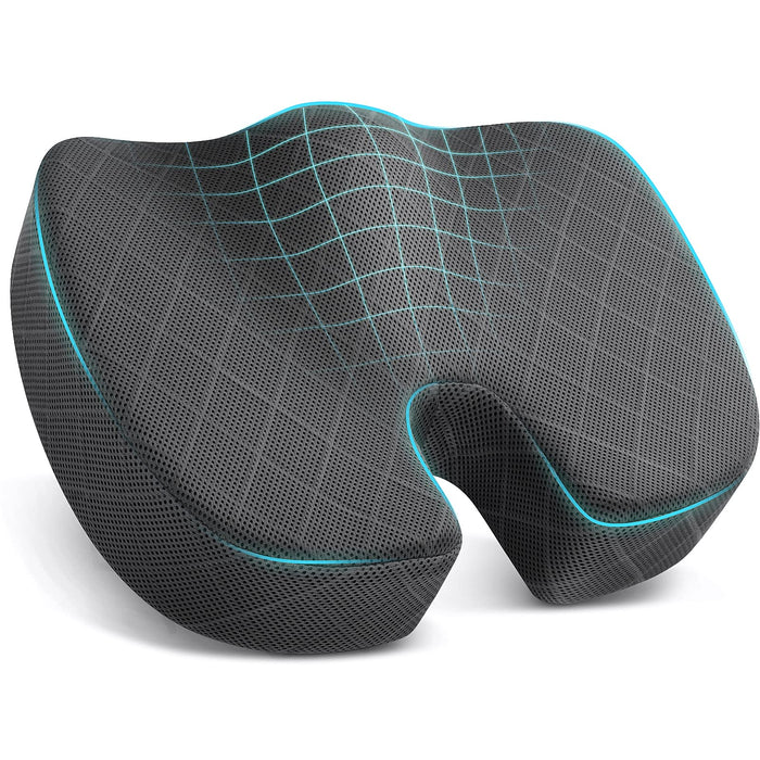 Tushguard Seat Cushion - Memory Foam Cushion For Office Chair, Car Seat, Airplane, Bleacher - Sciatica & Hip & Coccyx Pain Relief Desk Chair Cushion For Long Sitting Office Workers, Car Drivers