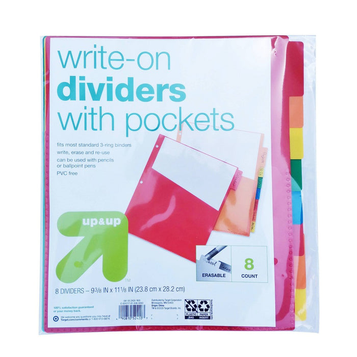 8ct Write-On Index Dividers with Pockets - up & up