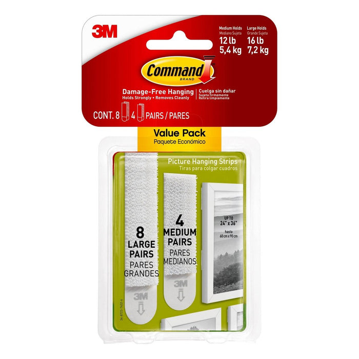 Command 4 Sets of Medium/8 Sets of Large And Medium Sized Picture Hanging Strips White3