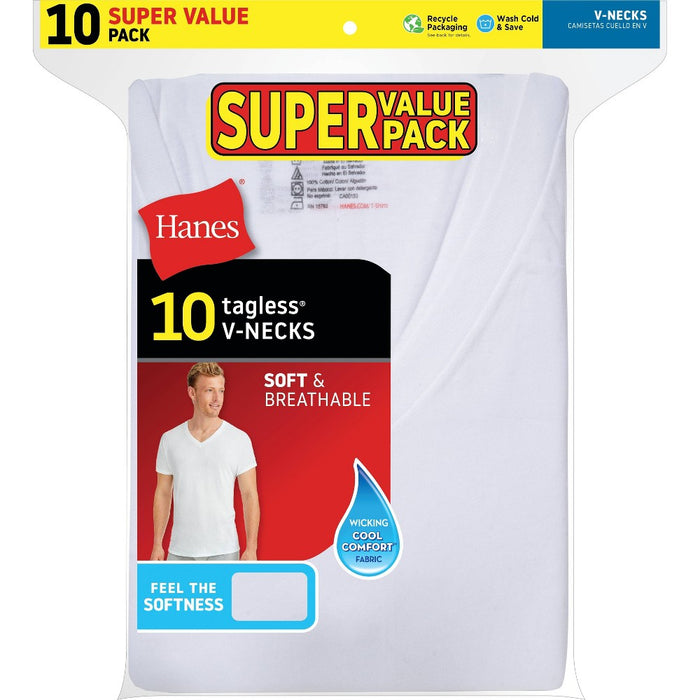 Hanes Men's Super Value V-Neck 10pk Undershirt - White XL